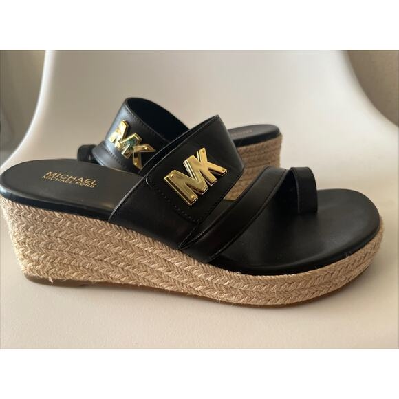 Michael Kors Sidney Espadrille Wedge Sandals Women’s US 7 Black -Worn 1x In Home - Picture 1 of 14